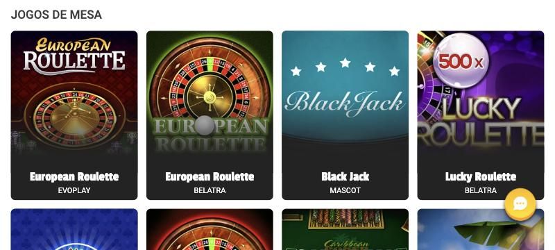 Categoria Jogos de mesa da Brazino777 com European Roulette da Evoplay e da Belatra, Black Jack da Mascot e Lucky Roulette da Belatra com multiplicador de até 500x